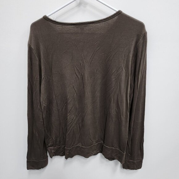 Evereve Peyton Jensen Womens Top Large Olive Green Soft Knit Lace Up Long Sleeve - Picture 6 of 7